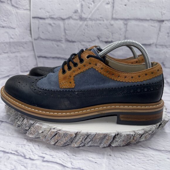 Clarks TOR England Men Size 8 Darby Limit Wingtip Oxford Shoes Blue Denim Tan - Picture 4 of 11